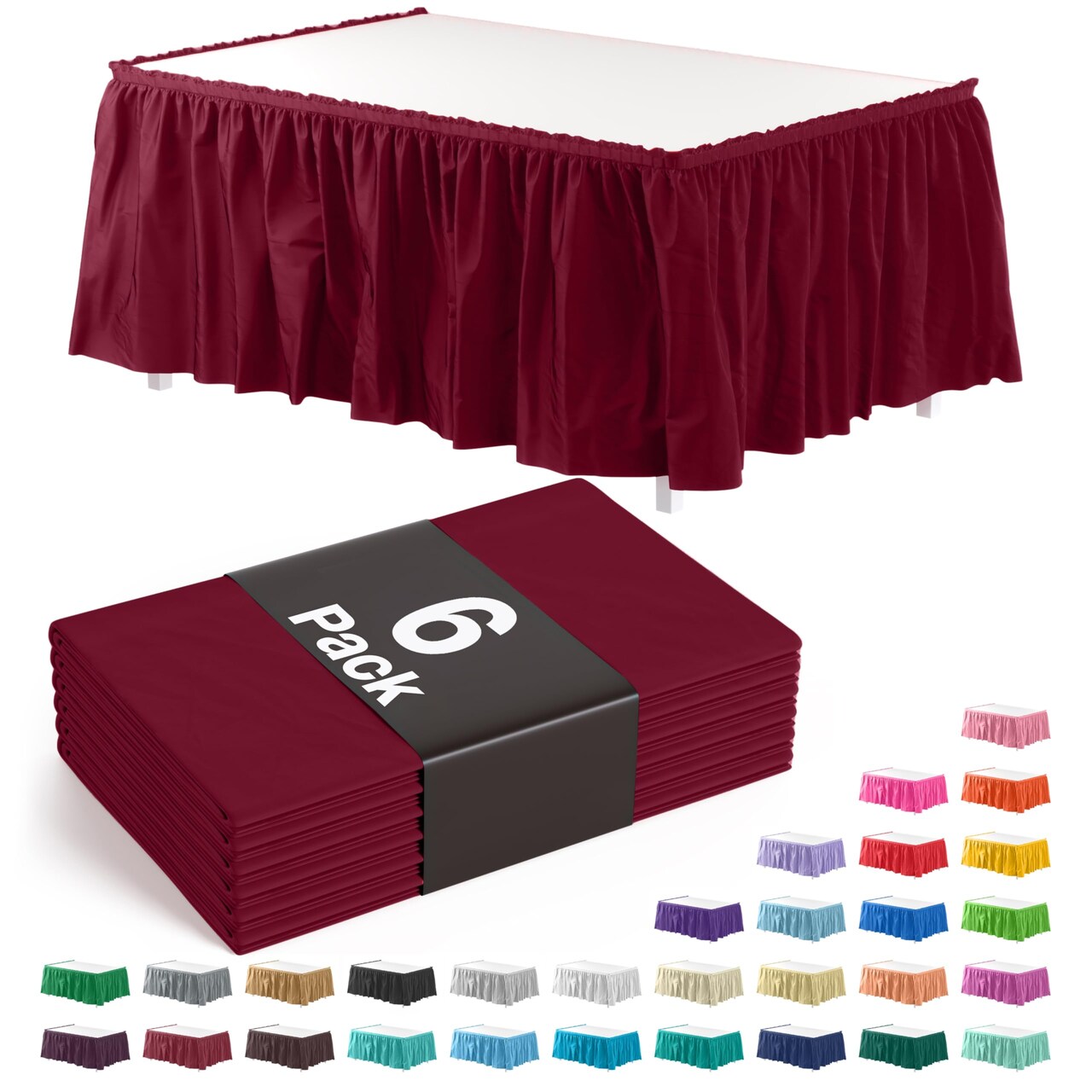 Ruffle Disposable Table Skirt 14 Ft Long Pleated Table Skirts with Adhesive Strip – Fits 6ft+ Rectangle or Round Tables – Ideal for Birthday Parties, Gender Reveal, Baby Showers & Event Decorations 6 pack by Exquisite